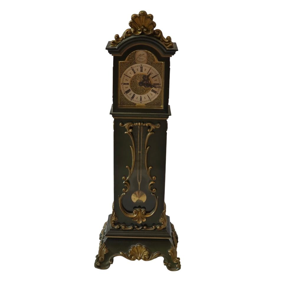 Vtg Schmid 8 Day Miniature Grandfather Clock Germany Green Bakelite Clock READ